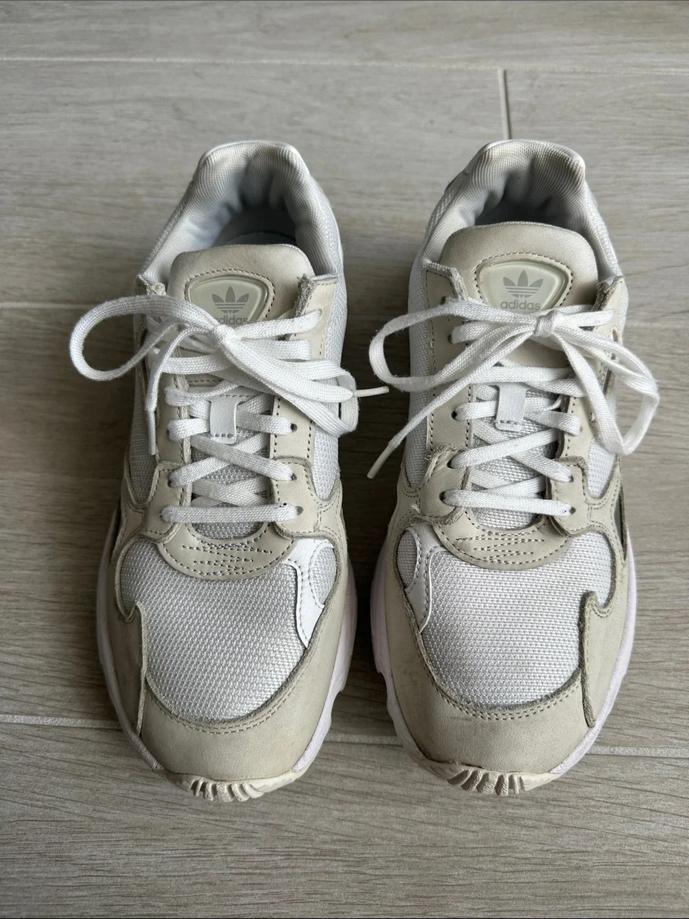 Adidas Falcons - white and tan sneakers